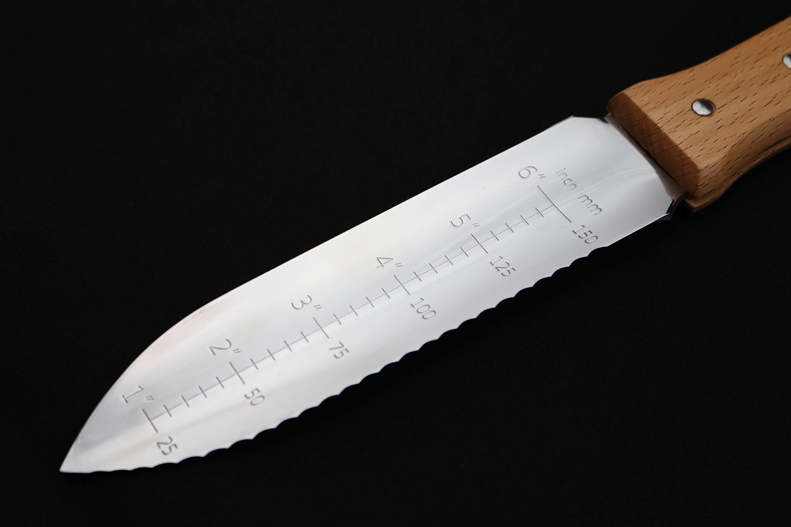 Nisaku Hori-Hori Weeding Knife, Stainless Steel Concave Blade with Wood Handle and Leather Sheath, 12 Inch